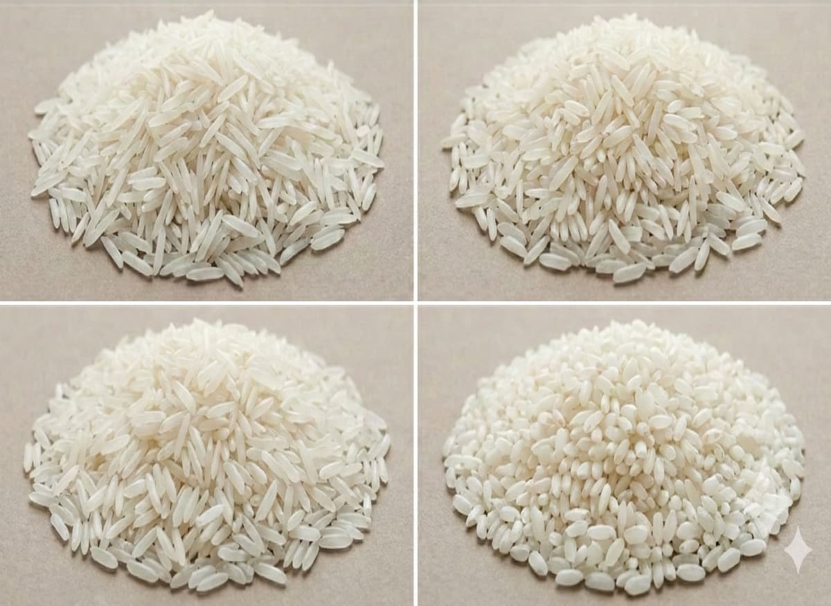 Illustration of long-grain rice varieties