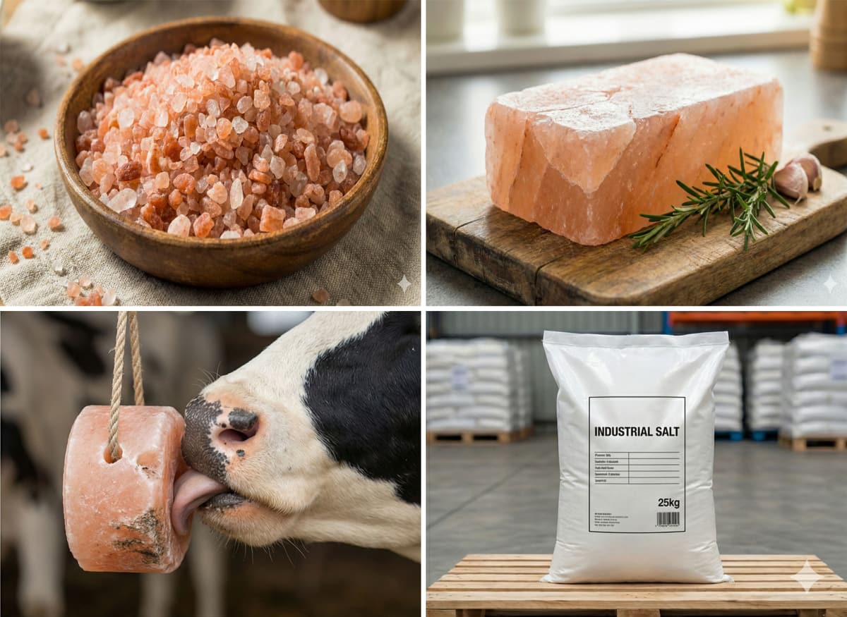 Illustration of Himalayan pink salt products